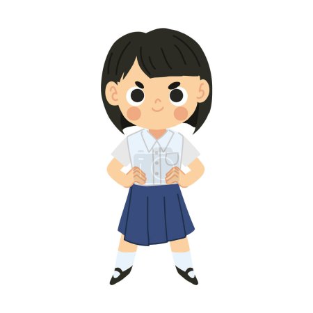 Cute Thai Cartoon Character of Confident Student Girl, Kawaii Thai Little Girl