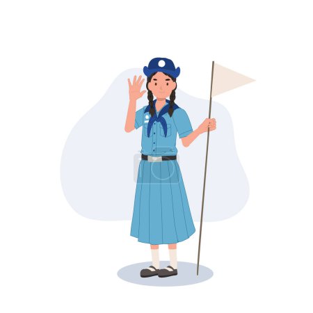 Thai Girl Scout in Uniform Holding Flag. Cultural Symbolism in Scout 