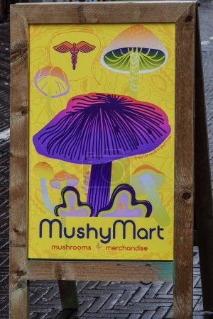 Photo for The Hague, Netherlands A sign on the street for psychedelic mushrooms. - Royalty Free Image