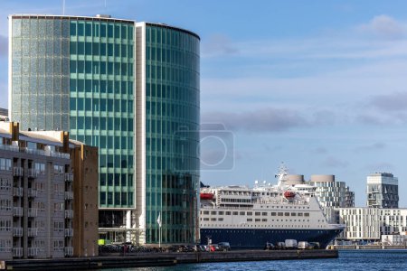 Photo for Copenhagen, Denmark A DFDS ferry to Norway docked at Amerikakajen in downtown. - Royalty Free Image