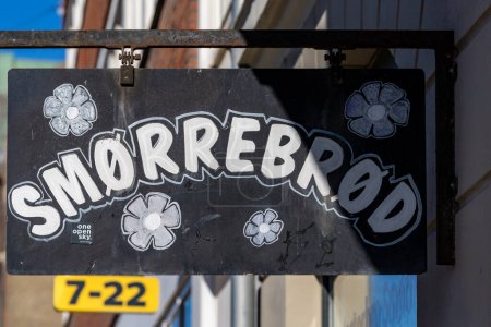 Photo for Copenhagen, Denmark A sign for Smorrebrod, a Danish sandwich speciality. - Royalty Free Image