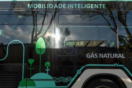 Photo for Porto, Portugal  A sign on a city bus says "Gas natural", or powered by natural gas - Royalty Free Image