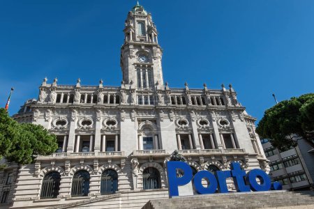 Photo for Porto, PortugalThe Porto City Hall and landmark blue PORTO sign. - Royalty Free Image