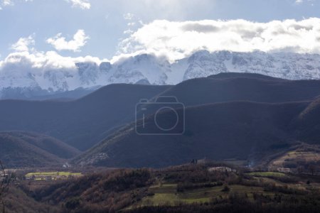Beffi, Italy A mountainous landscape with snow peaks in the ABruzzo region.