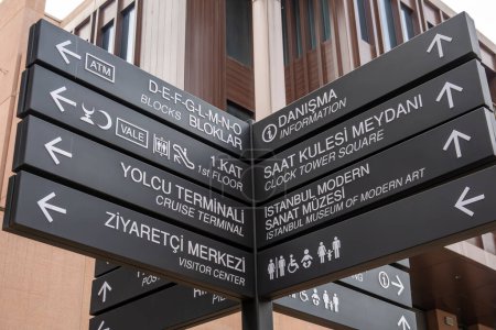 Photo for Istanbul, Turkey March 19, 2024 Directional signs in the Galataport district. - Royalty Free Image