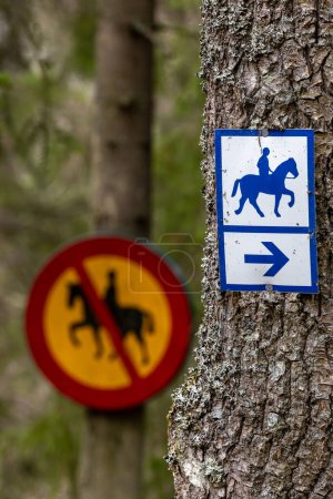 Stockholm, Sweden A horseback riding  trail sign in the forest.