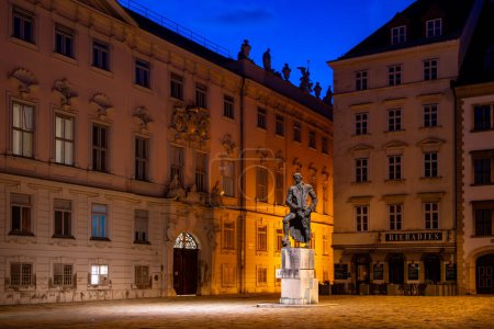 Photo for Vienna, Austria April 5, 2024 The Judenplatz Square in the innere stadt, and statue of German poet Gotthold Ephraim Lessing, - Royalty Free Image