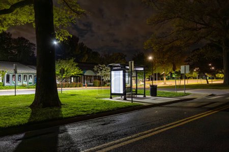 Silver Spring, Maryland USA A bus stop at night
