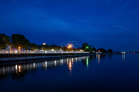 Solomons, Maryland USA The Patuxent River Boardwalk at night.