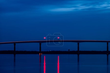 Solomons, Maryland USA The Governor Thomas Johnson Bridge over the Patuxent River at night.
