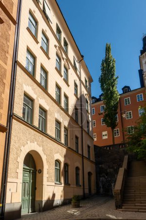 Stockholm, Schweden Das Äußere eines Wohnhauses in der Bellmansgatan, einer denkmalgeschützten Straße in Sodermalm.