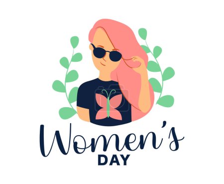 Illustration for Womens day design. The portrait girl and lettering phrase in a vector illustration - Royalty Free Image