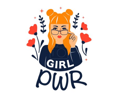 Illustration for Girl power design. The woman and lettering slogan in a vector illustration for Women day - Royalty Free Image