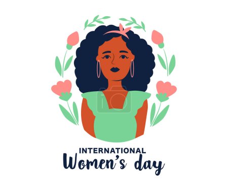 Ilustración de International Women day. The lettering phrase with black girl in a vector illustration - Imagen libre de derechos
