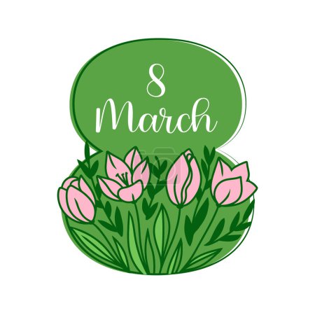 Illustration for Spring 8 number for women day cards with tulips in a vector illustration - Royalty Free Image