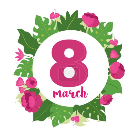Téléchargez les illustrations : Number 8 with flowers in a vector illustration for spring holiday, women day - en licence libre de droit