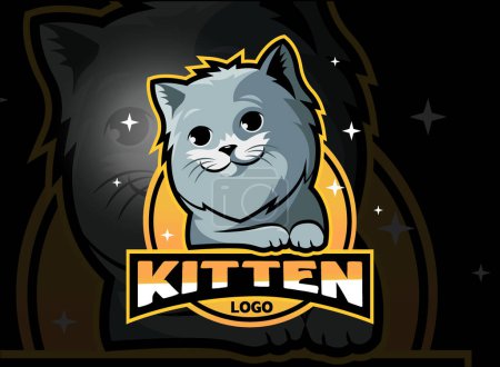 Téléchargez les illustrations : Smiling mascot logo kitten or cat with with text in vector illustration - en licence libre de droit