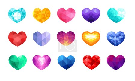 Ilustración de Conjunto de corazones geométricos poligonales en color, elementos gráficos para logotipos, etc. - Imagen libre de derechos