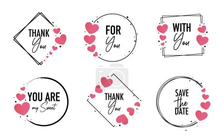 Illustration for Set of Love frames with hearts, text for Valentines day. Vector elements illustration - Royalty Free Image
