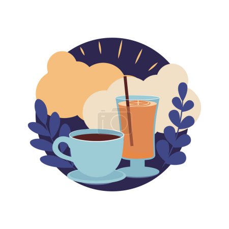 Illustration for Caffeine and alcohol are bad for sleep. The logo food, stop eating before bed. Graphic element in the flat style, vector illustration - Royalty Free Image