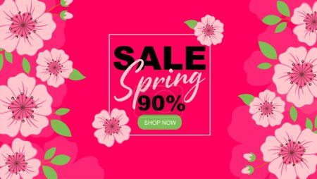 Ilustración de Banner de venta de primavera con sakura, elementos botánicos de composición. Plantilla de vector de flores para carteles, tarjetas, etc. - Imagen libre de derechos