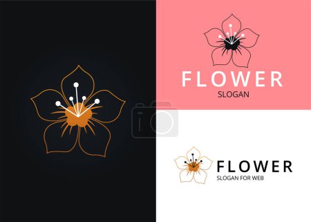 Illustration for Golden Blossoms Icon. Minimalist Floral Logo Design. Sakura Symbol for Beauty Business in a Vector Illustration - Royalty Free Image
