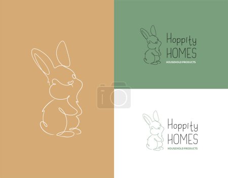 Ilustración de Conejito divertido en el estilo de arte de línea para el negocio del hogar, logotipo simple en la ilustración del vector - Imagen libre de derechos