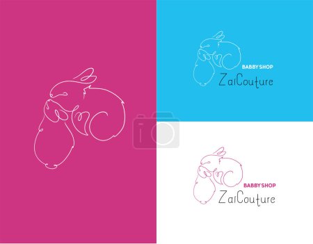 Cute bunny in loving. Minimalistic logo in the line art style for kids business in vector illustration