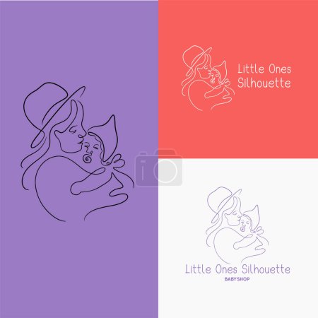 Illustration for The logo mother holding baby, in the ldoodle style, in loving for business, baby shop, tattoo, Mothers Day, etc. Hand-drawn vector illustration. - Royalty Free Image