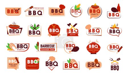 Illustration for The set of bbq logo in a vector Illustration. Big collection badges for summer time, picnic - Royalty Free Image
