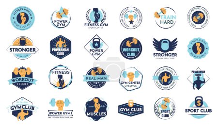 Illustration for The set of gym club badges in a vector Illustration. Big collection labels for sport design - Royalty Free Image
