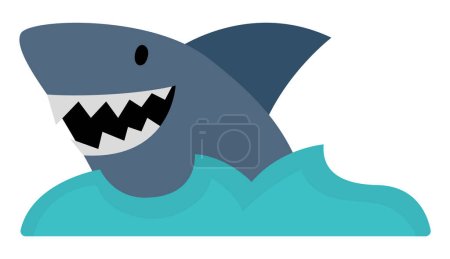 Illustration for Vector shark and water icon. Cute sea animal illustration. Treasure island hunter picture. Funny pirate party element for kids. Scary fish picture with toothy opened jaws - Royalty Free Image