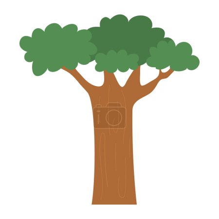 Ilustración de Vector baobab tree icon isolated on white background. Garden or forest plant with leaves. Flat spring woodland illustration. Natural greenery picture. Endangered species concep - Imagen libre de derechos