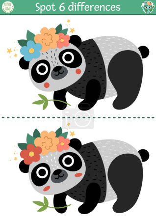 Illustration for Find differences game for children. Ecological educational activity with cute panda. Earth day puzzle for kids with funny bear. Eco awareness printable worksheet or page with endangered anima - Royalty Free Image