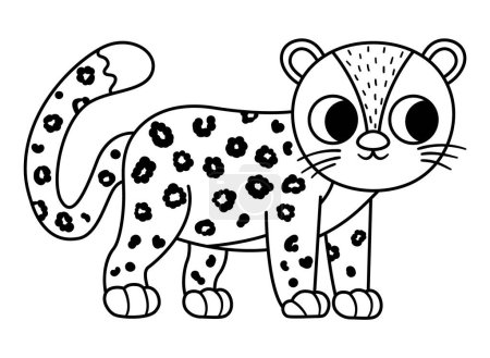 Illustration for Vector black and white amur leopard icon. Endangered species line illustration. Cute extinct animal. Funny wild animal illustration for kids. Nature protection coloring pag - Royalty Free Image