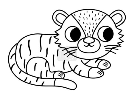 Illustration for Vector black and white Bengal tiger icon. Endangered species illustration. Cute extinct animal isolated on white background. Funny wild animal line illustration for kids. Nature protection coloring pag - Royalty Free Image