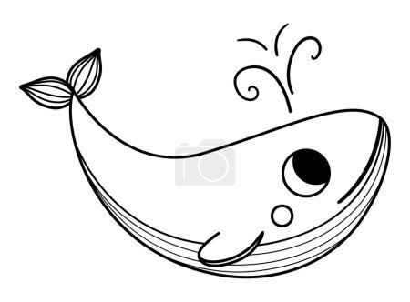 Illustration for Vector black and white blue whale icon. Endangered species line illustration. Cute extinct fish isolated on white background. Funny wild animal illustration for kids. Nature protection coloring pag - Royalty Free Image