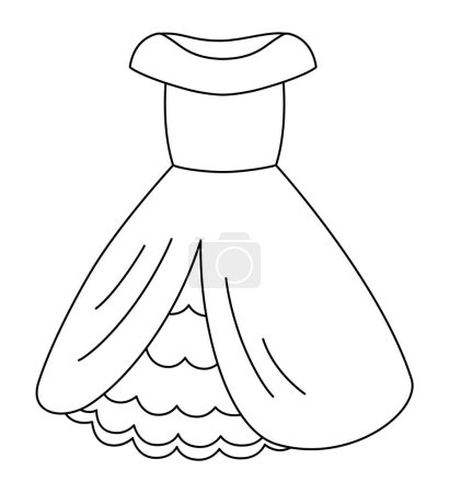 Illustration for Vector black and white bridal dress icon. Bride clothes line illustration. Cute outline just married girl in night gown. Wedding ceremony coloring pag - Royalty Free Image