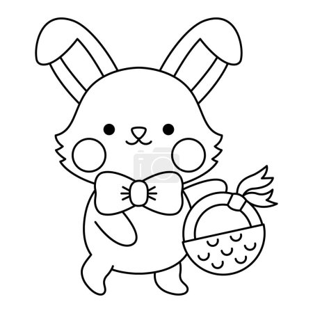 Illustration for Vector black and white Easter bunny icon for kids. Cute line kawaii rabbit illustration or coloring page. Funny cartoon hare character. Traditional spring holiday symbol with baske - Royalty Free Image