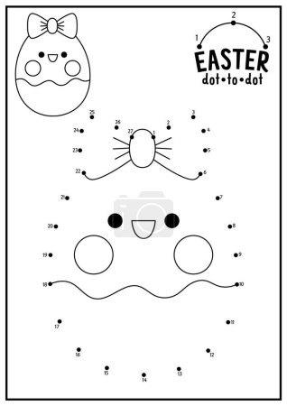 Téléchargez les illustrations : Activité vectorielle de point à point et de couleur de Pâques avec l'œuf kawaii mignon. Vacances de printemps connecter le jeu de points pour les enfants avec un personnage drôle. Coloriage de jardin pour les enfants. Travailleur imprimable - en licence libre de droit