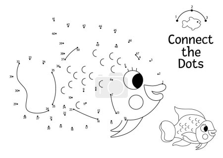 Téléchargez les illustrations : Vector dot-to-dot and color activity with cute perrotfish. Sous la mer connecter le jeu de points pour les enfants avec drôle d'animal d'eau. Coloriage vie marine pour les enfants. Feuille de travail imprimable - en licence libre de droit