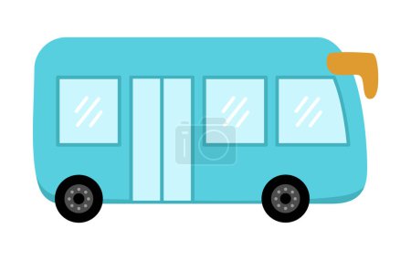 Téléchargez les illustrations : Bus vectoriel bleu. Autobus drôle pour les enfants. Mignon clip art de véhicule. Icône de transport public isolée sur fond blanc - en licence libre de droit