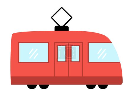 Téléchargez les illustrations : Tram vecteur rouge. Tramway drôle pour les enfants. Mignon clip art de véhicule. Icône de transport public isolée sur fond blanc - en licence libre de droit