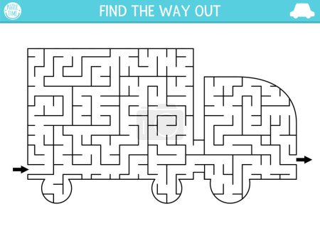 Transportation geometrical maze for kids. Preschool printable activity shaped as truck. Simple city transport labyrinth game or puzzle for children with lorr