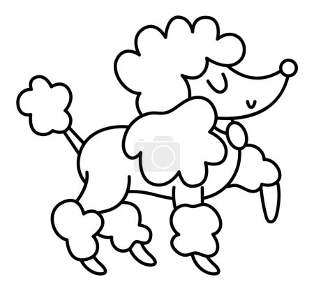 Ilustración de Poodle con los ojos cerrados y el cuello. Ilustración de vector animal doméstico en blanco y negro. Lindo icono de personaje de perro o página para colorear. Símbolo francés pictur - Imagen libre de derechos