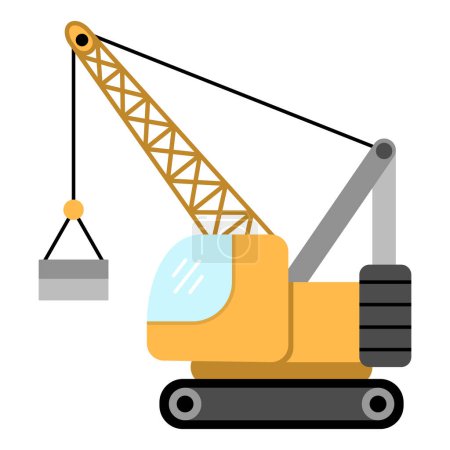 Illustration for Vector crawler crane with load. Construction site and road work flat icon. Building transportation clipart. Cute special transport or repair service illustration. Loader picture for kid - Royalty Free Image