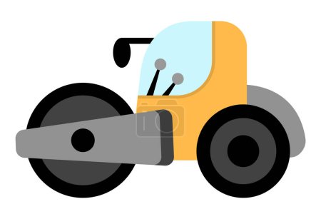 Illustration for Vector roller car. Construction site and road work flat icon. Building transportation clipart. Cute special transport or repair service illustration. Yellow road rolling tractor for kid - Royalty Free Image