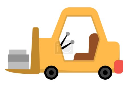 Illustration for Vector loader with load. Construction site and road work flat icon. Building transportation clipart. Cute special transport or repair service illustration. Yellow forklift car for kid - Royalty Free Image