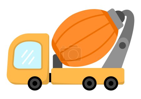Illustration for Vector concrete mixer car. Construction site and road work flat icon. Building transportation clipart. Cute special transport or repair service illustration. Yellow road truck for kid - Royalty Free Image