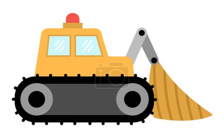 Illustration for Vector flat bulldozer icon. Crawler tractor with shovel, scoop. Construction site, road work or building transportation clipart. Cute special transport or repair service illustratio - Royalty Free Image